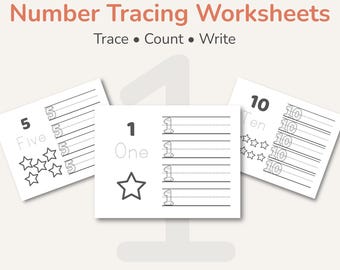 03 Number Tracing Worksheets 1-10, Preschool Math Activity, Toddler Learning (PDF)