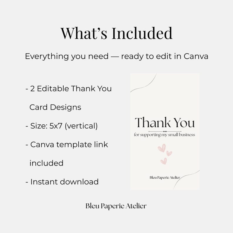 Editable Thank You Card Template Canva | Minimal Thank You Card ...