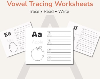 02 Vokalföljningsarbetsblad A E I O U, Bokstavsövning för förskola (PDF)