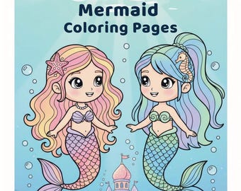 Aktivitetspaket med sjöjungfrumålarbilder | 34 sidor, tvåspråkiga instruktioner (digital nedladdning)