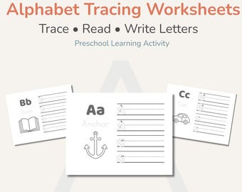 01 Alphabet Tracing Worksheets Printable PDF, Learn Letters A-Z, Preschool Learning, ABC Practice, Homeschool Activity, Instant Download