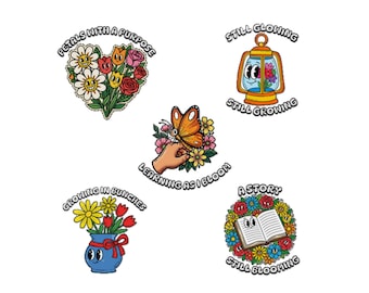 Still Growing floral stickers Die-Cut Stickers | Inspirational plant and book designs
