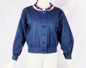 SAINT LAURENT Navy Blue Cropped Bomber Style Jacket /Blouse  Button Closure Size 36 Old Stock