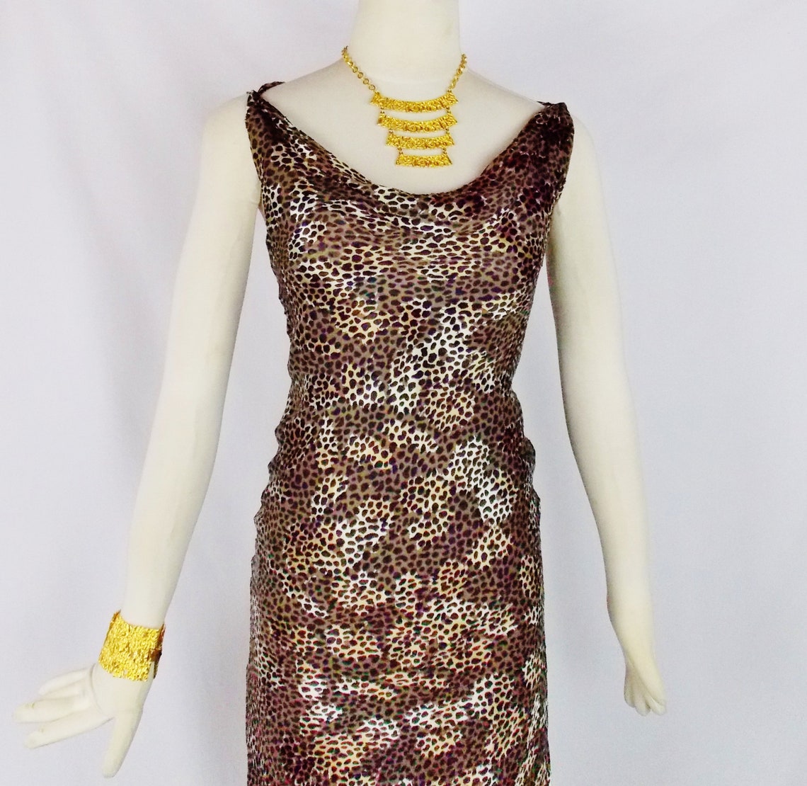 ROCOCO LEOPARD SHEATH Dress Bias Cut Draped Neckline | Etsy