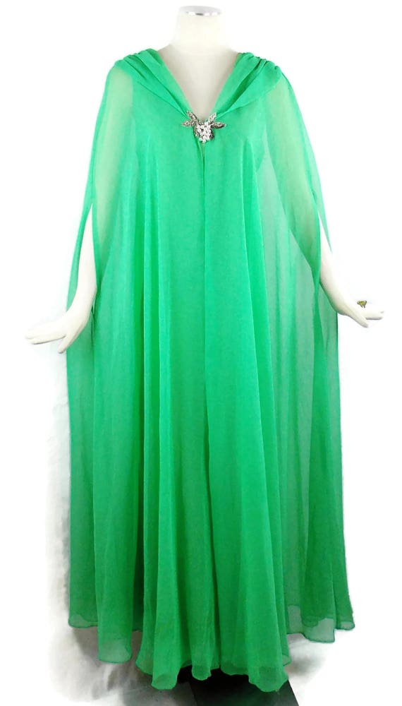 Vintage EMMA DOMB GLAMOROUS Cape Gown Emerald Gre… - image 3