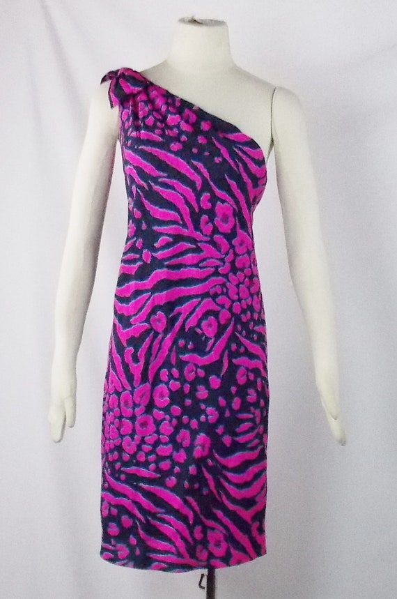 90s DKNY One Shoulder SILK Party Cocktail Dress Mo