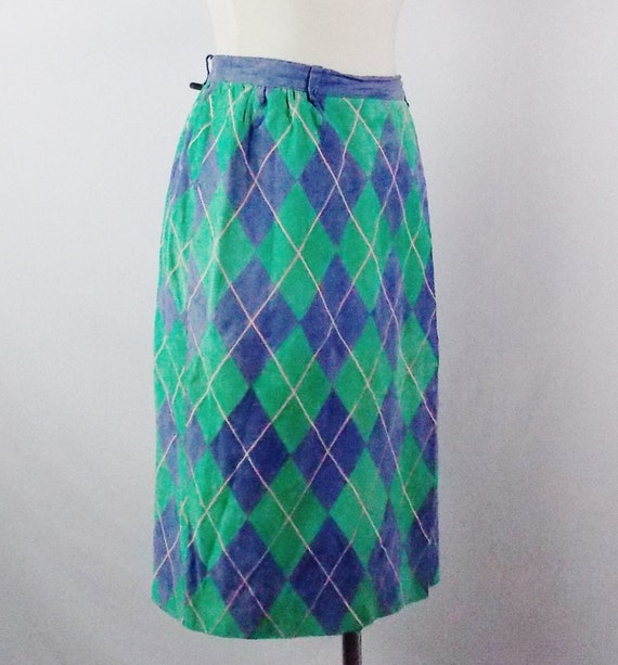 VALENTINO BOUTIQUE ARGYLE Suede Print Skirt Size … - image 2