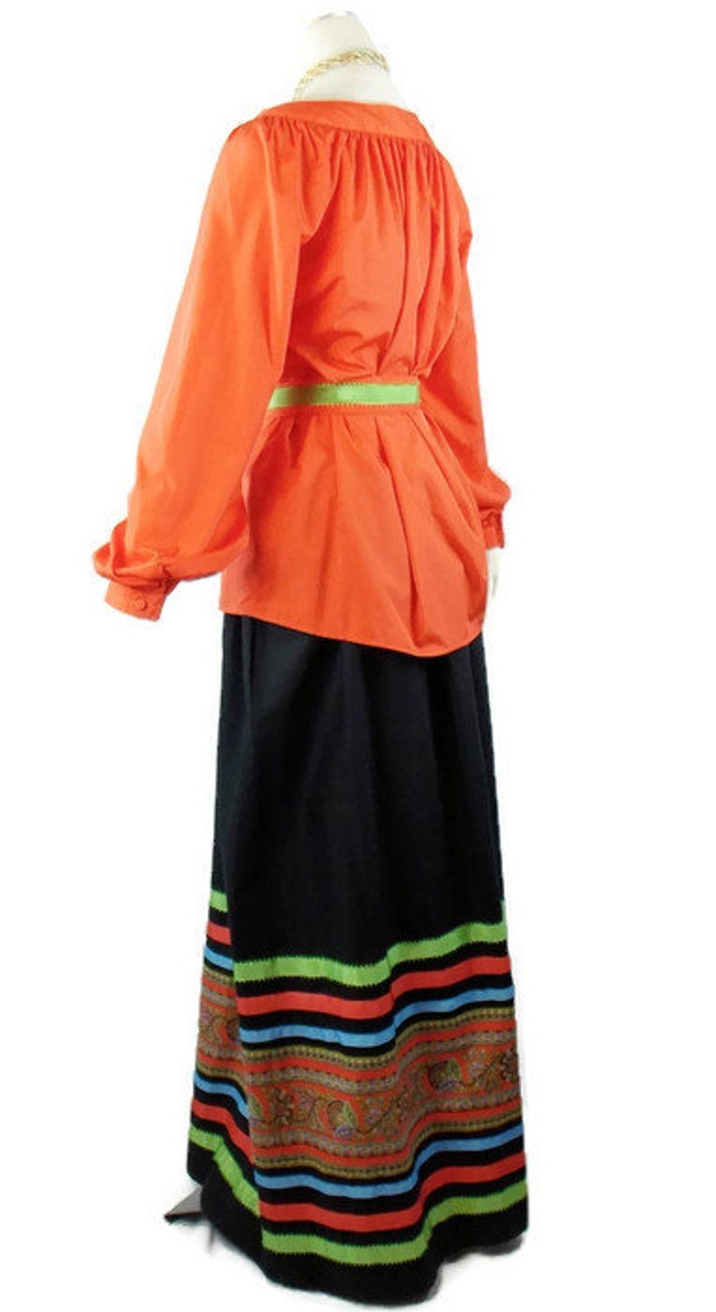VICTOR COSTA PEASANT Blouse and Skirt Boho Set With Corset Matching Belt Maxi Skirt Ysl Inspired Hippie Chic Med