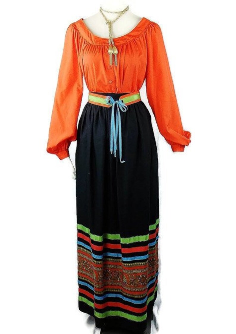 VICTOR COSTA PEASANT Blouse and Skirt Boho Set With Corset Matching Belt Maxi Skirt Ysl Inspired Hippie Chic Med