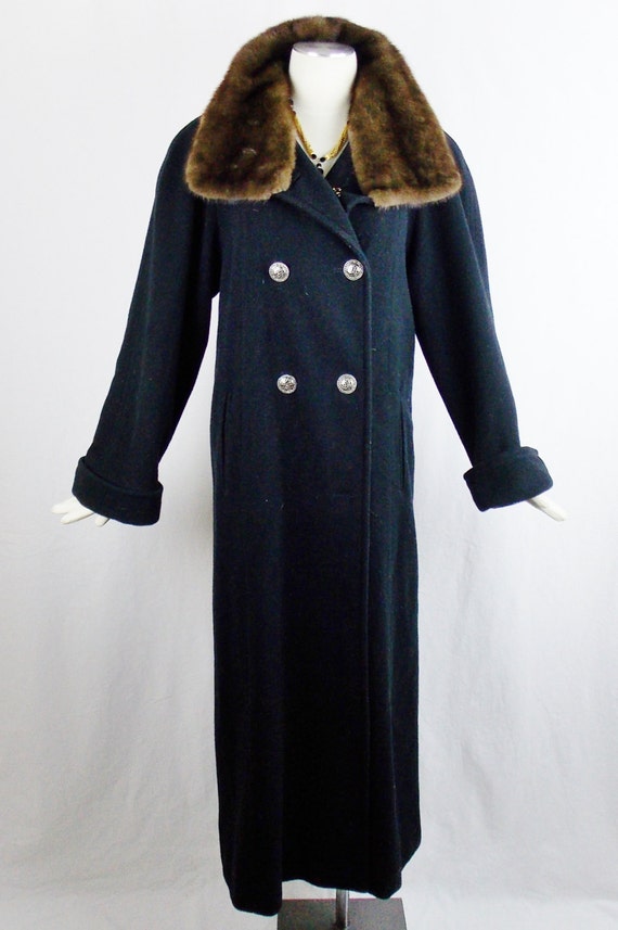 NINA RICCI Long Wool  COAT  with Huge Mink Collar 