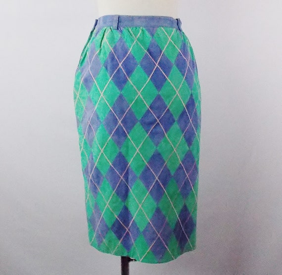 VALENTINO BOUTIQUE ARGYLE Suede Print Skirt Size … - image 3