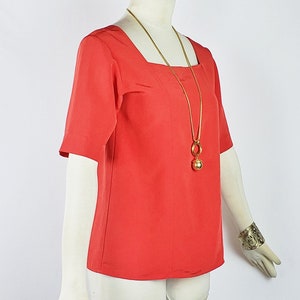 Yves Saint Laurent Sz 36 Red Orange Blouse Square Collar Vintage 80s image 3