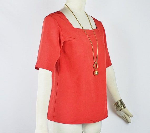 Yves Saint Laurent Sz 36 Red Orange Blouse Square… - image 3