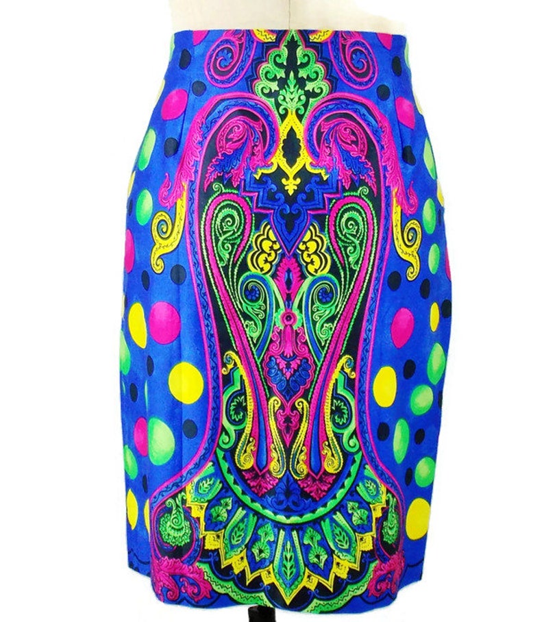 Vintage GIANNI VERSACE RUNWAY Moroccan Print High Waisted skirt Jewel tone Vivid Colors Rare 1991 Size 42