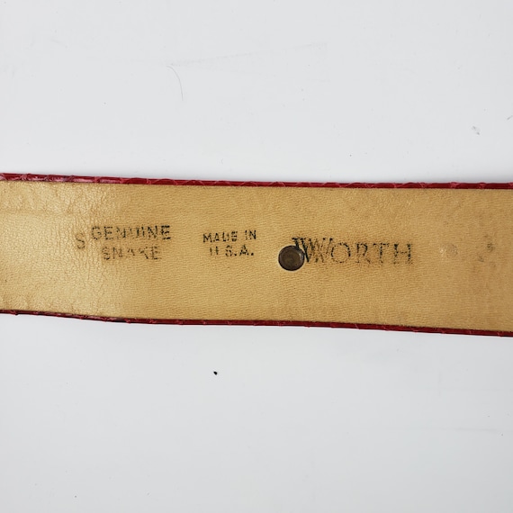 Vintage 80s SNAKESKIN RED LEATHER Belt With Gold … - image 5