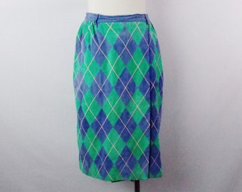 VALENTINO BOUTIQUE ARGYLE Suede Print Skirt Size 6 80s  Punk Fashion Designer Vintage Streetstyle