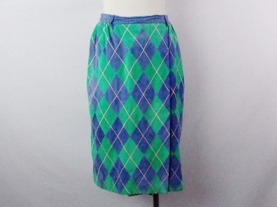 VALENTINO BOUTIQUE ARGYLE Suede Print Skirt Size … - image 1