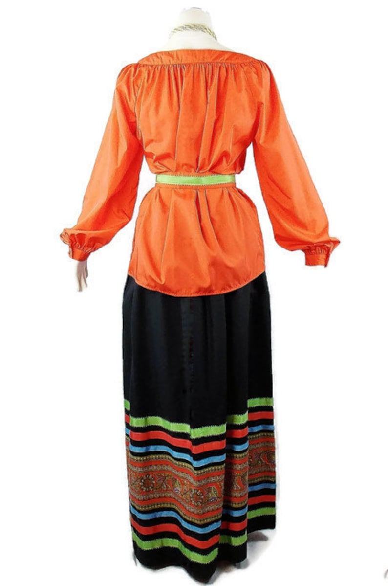 VICTOR COSTA PEASANT Blouse and Skirt Boho Set With Corset Matching Belt Maxi Skirt Ysl Inspired Hippie Chic Med