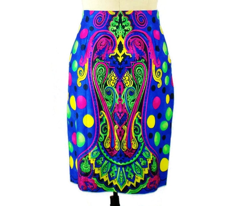 Vintage GIANNI VERSACE RUNWAY Moroccan Print High Waisted skirt Jewel tone Vivid Colors Rare 1991 Size 42