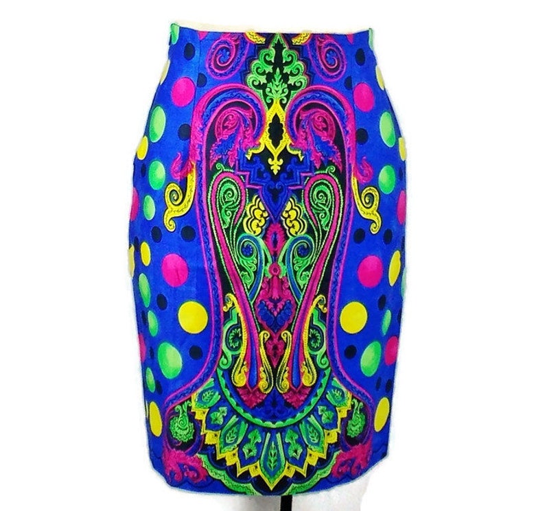 Vintage GIANNI VERSACE RUNWAY Moroccan Print High Waisted skirt Jewel tone Vivid Colors Rare 1991 Size 42