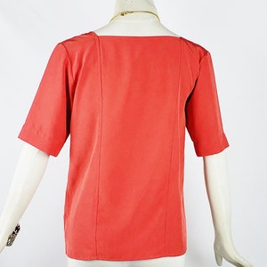 Yves Saint Laurent Sz 36 Red Orange Blouse Square Collar Vintage 80s image 4