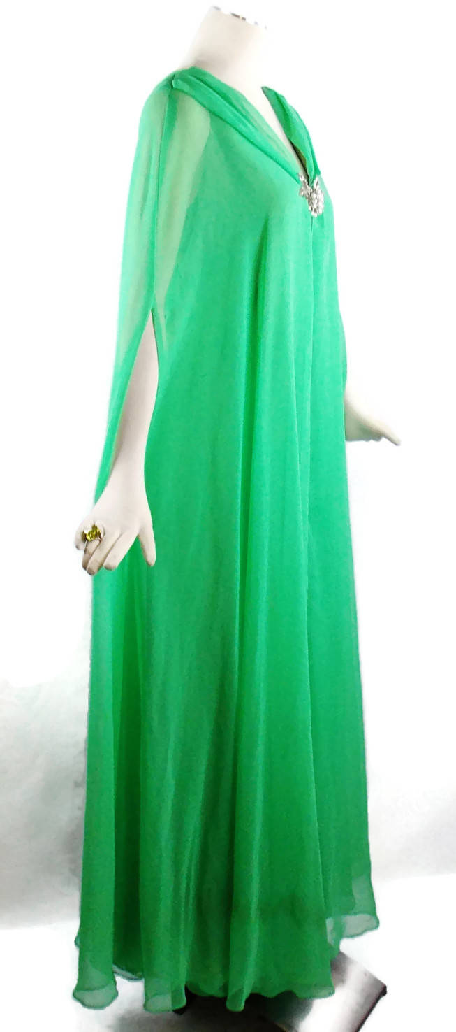 Vintage EMMA DOMB GLAMOROUS Cape Gown Emerald Green Chiffon - Etsy