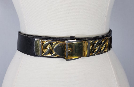 Vintage 80s GUCCI Leather and Gold Metal Embellis… - image 3
