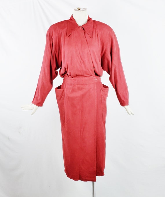 VAKKO RED SUEDE Shirtdress Avant Garde Oversized S