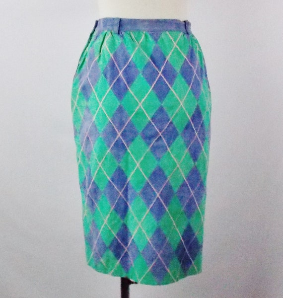 VALENTINO BOUTIQUE ARGYLE Suede Print Skirt Size … - image 4
