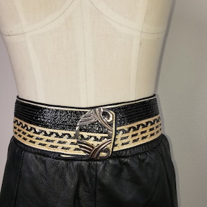 Vintage Ungaro Paris Wide Raffa and Leather Belt Metal Buckle Soft leather lining sz 70 image 1