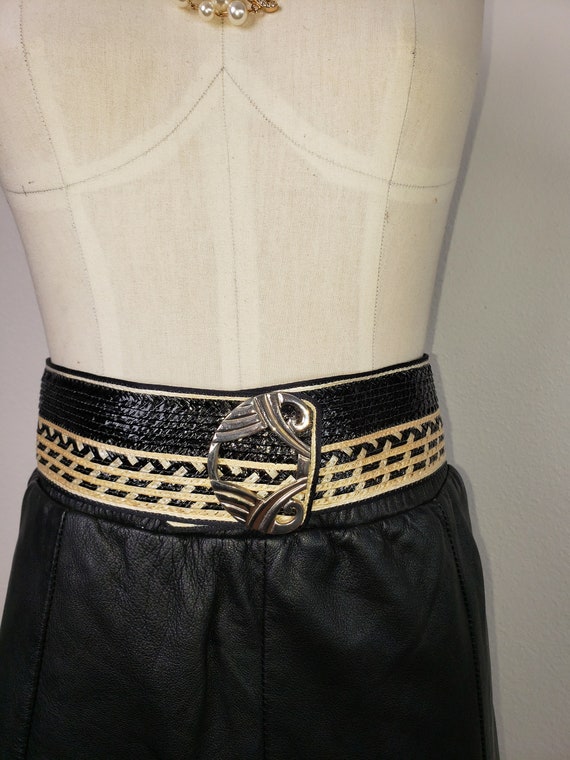 Vintage  Ungaro Paris Wide Raffa and Leather Belt… - image 1