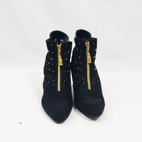 Vintage 90s ANKLE BOOTS EMBELLISHED Zipper and Studs Versace Inspired Nordstrom Old Stock