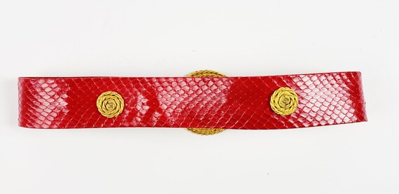 Vintage 80s SNAKESKIN RED LEATHER Belt With Gold … - image 3