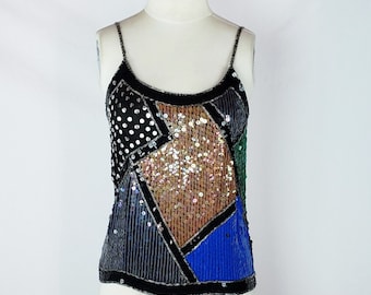 LILLIE RUBIN SEQUIN Multiclor Cocktail Top With Straps and Side Ziipper Small 4