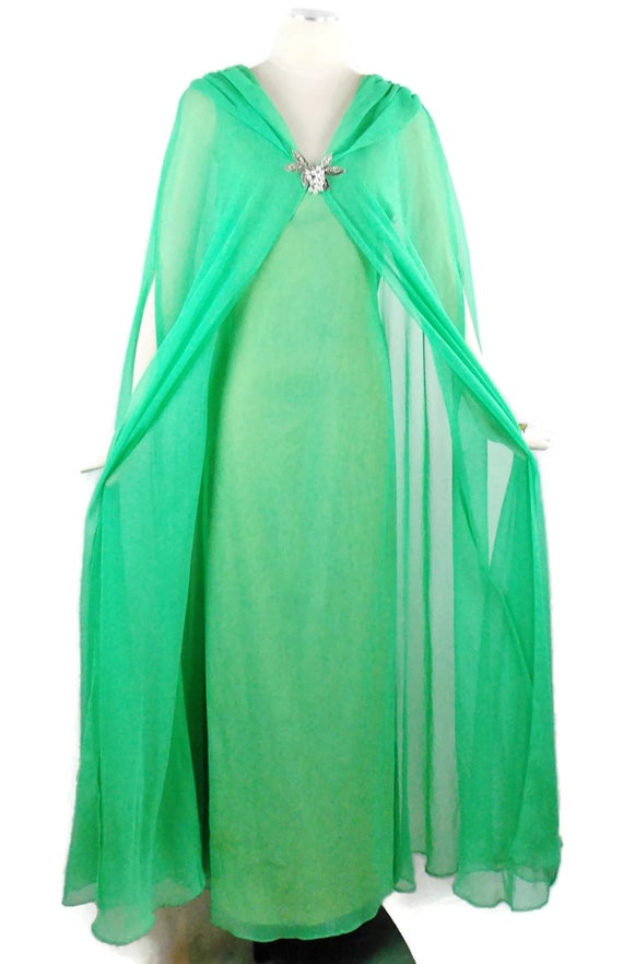 Vintage EMMA DOMB GLAMOROUS Cape Gown Emerald Gree