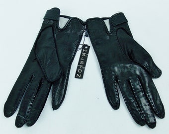 HALSTON BLACK GLOVES Deadstock with Tags 70s Fashion Studio 54 Kid Glove Soft Leather Streetfashion Small