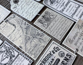 Vintage Ephemera Gift Tags: Handmade Cardstock Set of 12