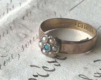Antique Pearl and Turquoise Ring