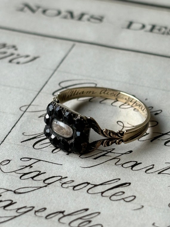 Antique Gold and Jet Mourning Ring - image 1