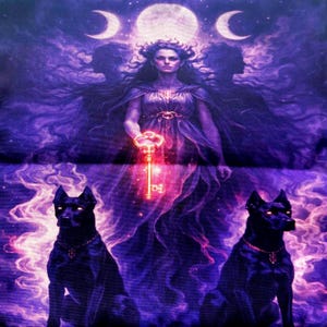 Hekate Altar Cloth 14x14 | Purple Triple Goddess Tarot Cloth with Hidden Zipper | Ritual Cloth, Pillow Cover Decor