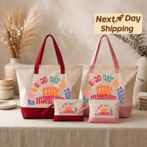 Teacher Tote Bag – It’s a Good Day to Teach Tiny Humans, Retro Teacher Gift, Preschool Teacher Bag, Kindergarten Tote, Colorful Teacher Tote
