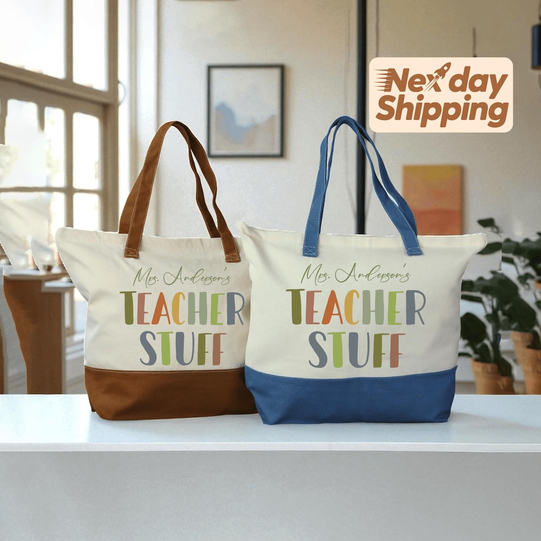 Personalized Teacher Stuff Canvas Tote Bag: Educator Gift - Etsy