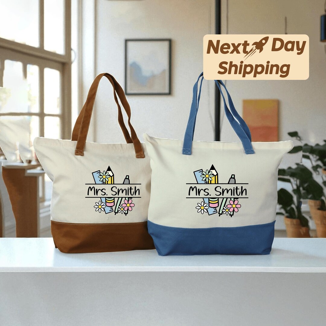 Personalized Teacher Tote Bag With Name, Custom Educator Gift, Canvas ...