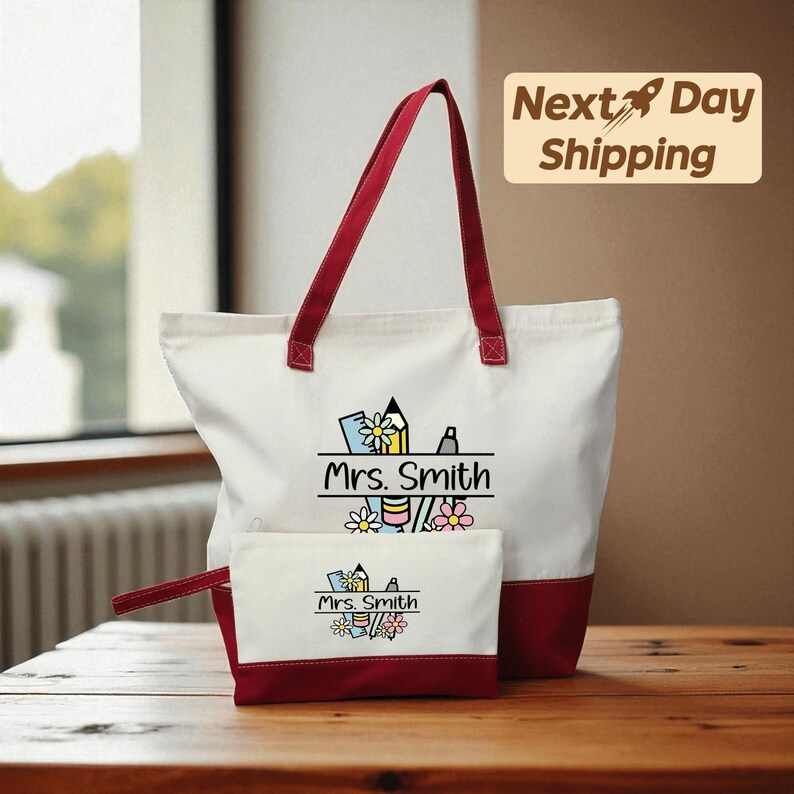 Personalized Teacher Tote Bag With Name, Custom Educator Gift, Canvas ...