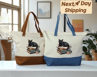 Book Lover Tote Bag - Cotton, Zippered with Inner Pocket
