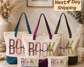 Bookish Club Canvas Tote Bag, Reading Lover Totebag (Zippered, Spacious)