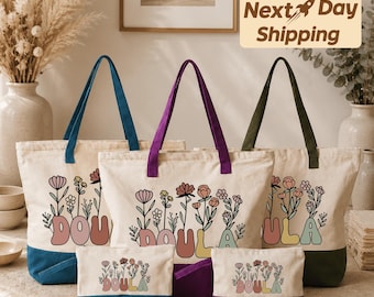 Doula Floral Canvas Tote Bag: Birth Support, Midwife Gift