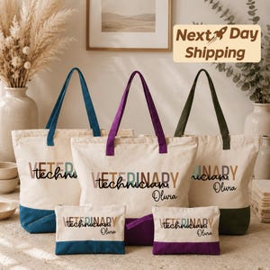 Personalized Veterinary Technician Tote Bag Set  Pouch, Custom Name Vet Tech Work Bag, For Animal Clinic Staff Gift