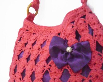 HANDMADE & KNITTED BAGS valentine for her, - (purple) seasonal,gift,love,mother day gift , Handbag, free shipping