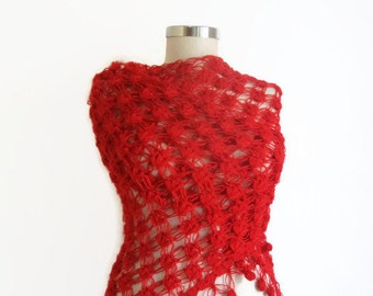 Handmade Crochet Red Shawl handmade-gift-orgınal-knitting-summer -woman-crochte wraps, handmade accessories, knit scarves, cotton shawl free